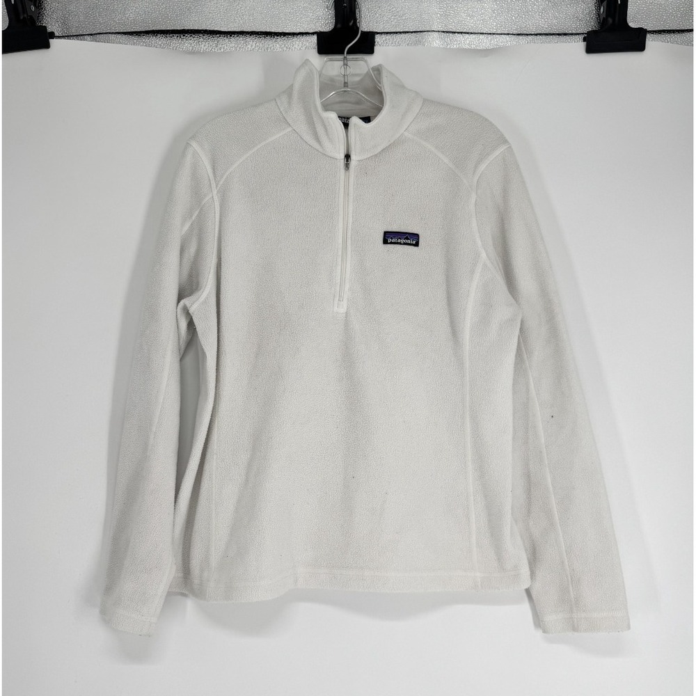 Patagonia Micro D Fleece Pullover Womens Large White Mock Neck Quarter 1/4 Zip